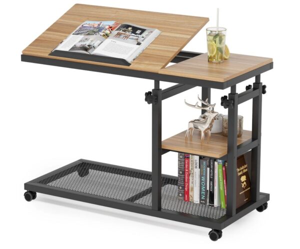 Mobile Snack Side Table with Tiltable Drawing Board - C Table