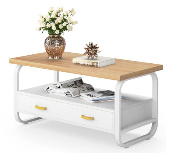 2-Drawer Center Table with Open Storage Shelf - Coffee Table