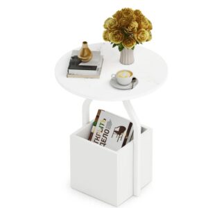 Modern Round Sofa Side Table with Storage Cuby – End Table White