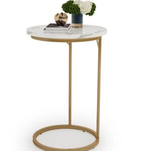 Round End Side Table with Faux Marble Top – C Table