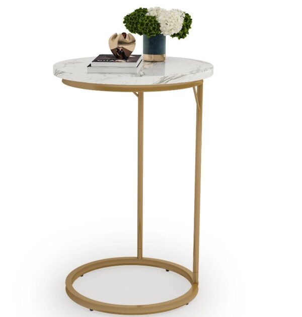 Round End Side Table with Faux Marble Top - C Table