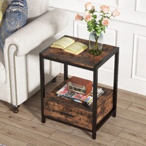 Table with Drawer & Storage Shelf Nightstands – End Table Side