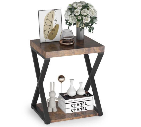 Industrial 2-Tier Side Table Nightstand - End Table