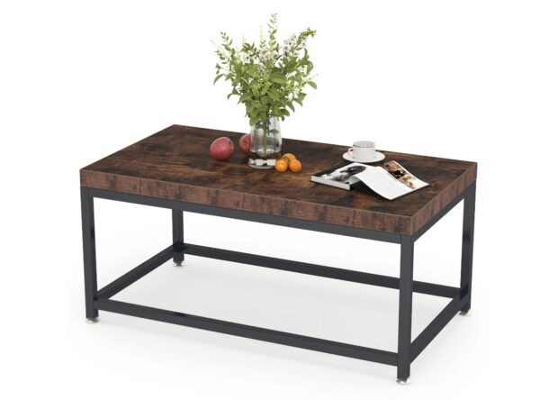 Simple Rectangle Center and Coffee Table - Rustic Brown