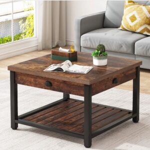 Two-Tier Wood Square Center and Coffee Tables