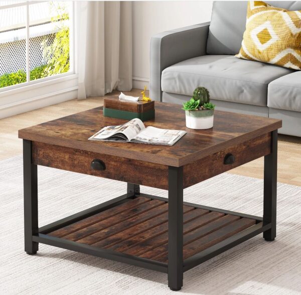 Two-Tier Wood Square Center and Coffee Tables - Image 2