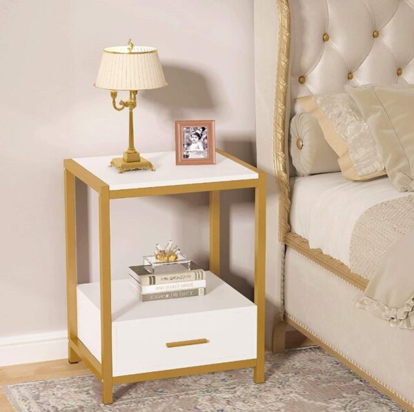 Table with Drawer & Storage Shelf Nightstands - End Table Side - Image 3