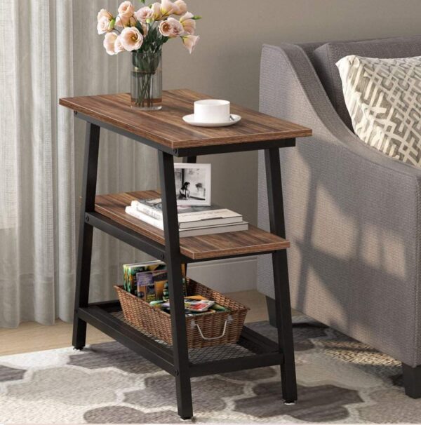 3-Tier Vintage Bed Side Table Night Stand - End Table (Rustic Brown) - Image 2