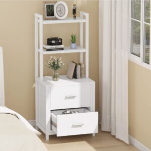 Tall Bedside Tables with 2 Drawers & Storage Shelves – Nightstand