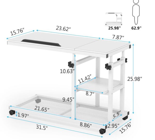 Height Adjustable Snack Side with Wheels - C Table - Image 4