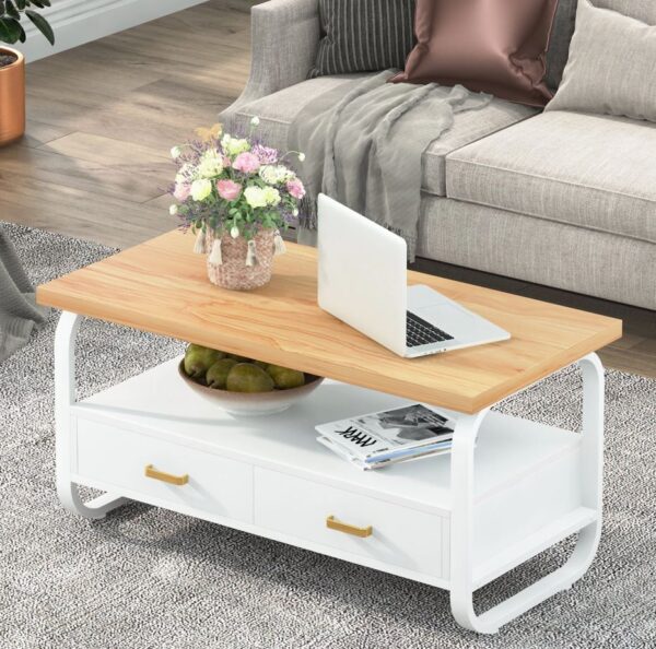 2-Drawer Center Table with Open Storage Shelf - Coffee Table - Image 3