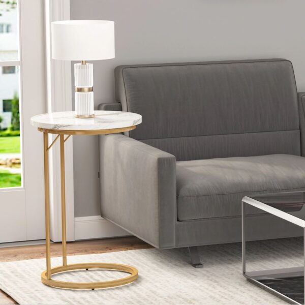 Round End Side Table with Faux Marble Top - C Table - Image 3