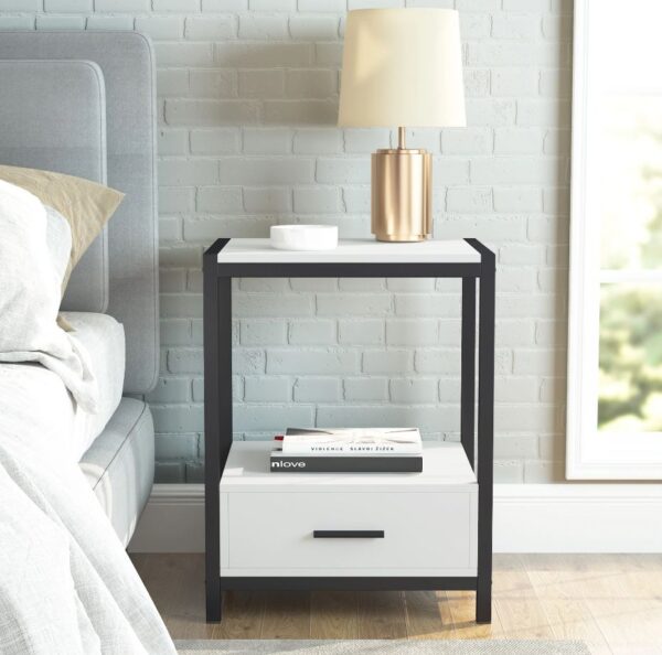 Table with Drawer & Storage Shelf Nightstands - End Table Side - Image 4