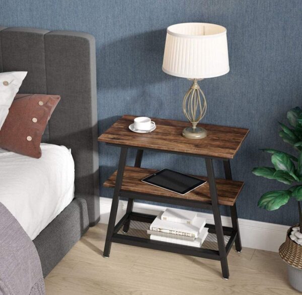 3-Tier Vintage Bed Side Table Night Stand - End Table (Rustic Brown) - Image 3