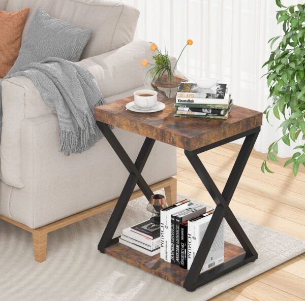 Industrial 2-Tier Side Table Nightstand - End Table - Image 3