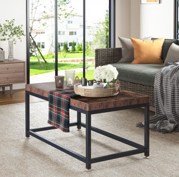 Simple Rectangle Center and Coffee Table - Rustic Brown - Image 3