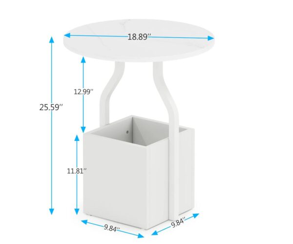 Modern Round Sofa Side Table with Storage Cuby - End Table White - Image 4