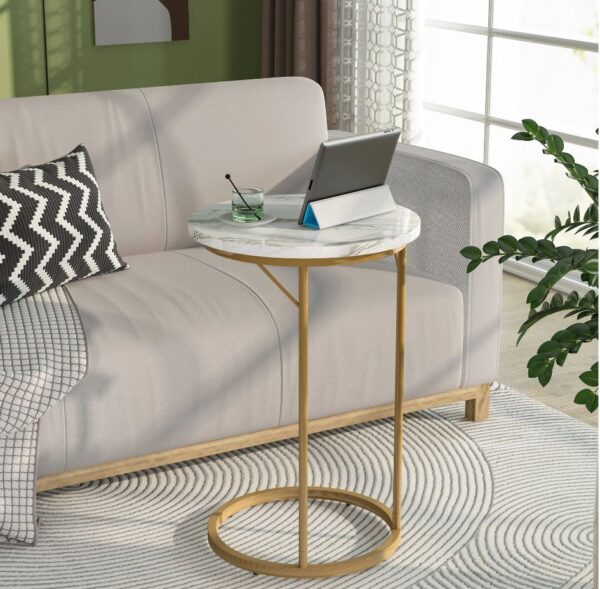 Round End Side Table with Faux Marble Top - C Table - Image 4