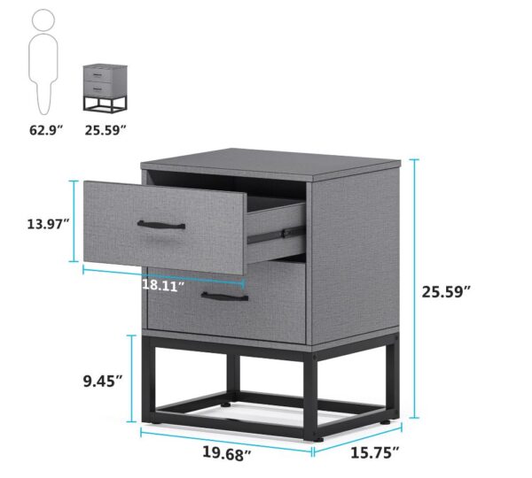 Modern Sofa Side Table, 2 Drawers Nightstand - End Table - Image 5