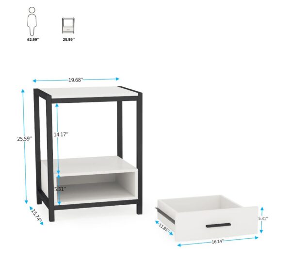 Table with Drawer & Storage Shelf Nightstands - End Table Side - Image 5