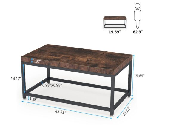 Simple Rectangle Center and Coffee Table - Rustic Brown - Image 4