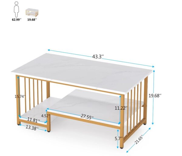 Modern 43.3" Faux Marble Top Living Room Table - Coffee Table - Image 4