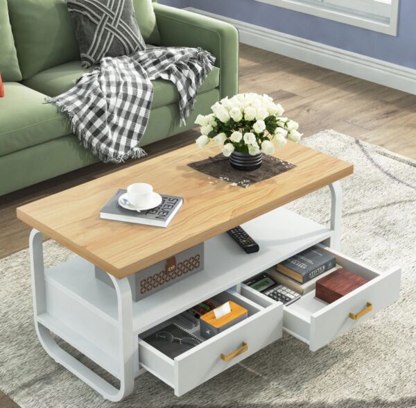 2-Drawer Center Table with Open Storage Shelf - Coffee Table - Image 4