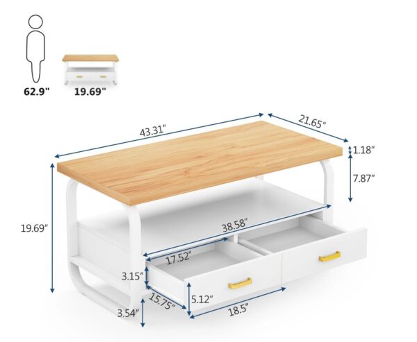 2-Drawer Center Table with Open Storage Shelf - Coffee Table - Image 5