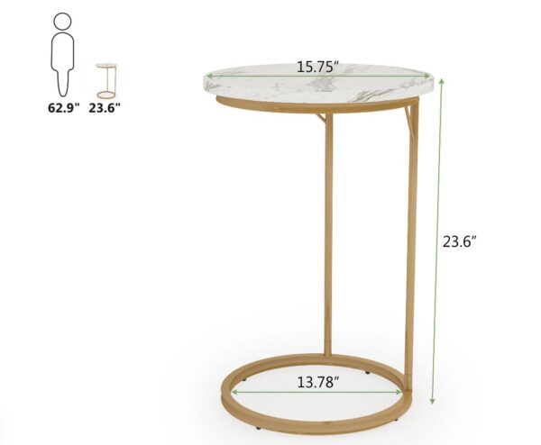 Round End Side Table with Faux Marble Top - C Table - Image 5