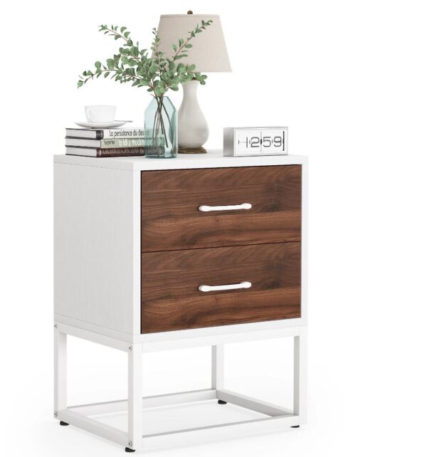 Modern Sofa Side Table, 2 Drawers Nightstand - End Table